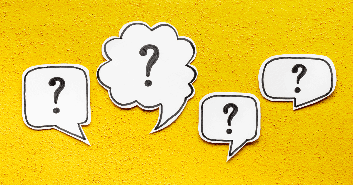 cartoonish question marks on yellow background